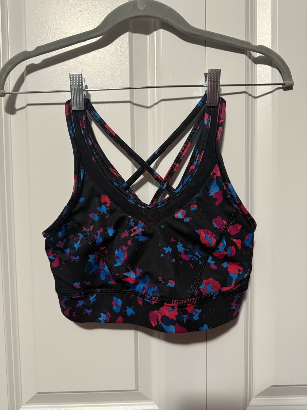 lululemon athletica Black Sports Bra with Pink & Blue Floral Print